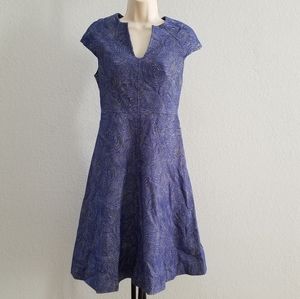 Lela Rose blue brocade fit and flare dress size 4